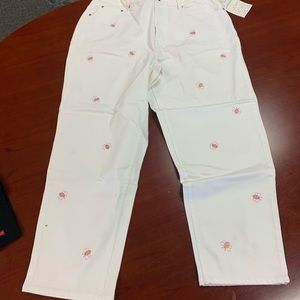 Quacker Factory White Embroidered Bees Jeans sz 20W NWT